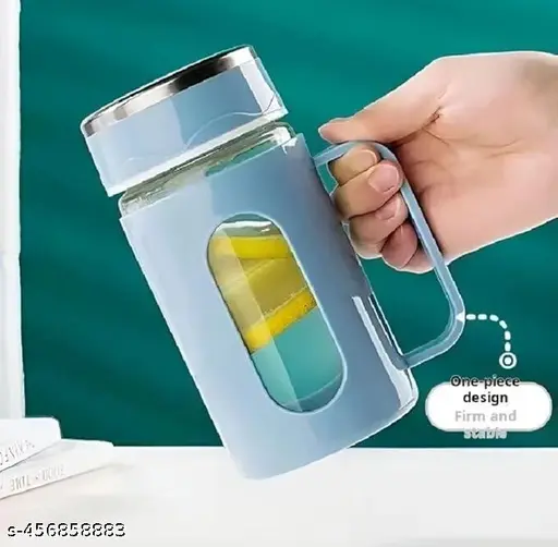 vulrian Elegant Double-Layer Glass Mug with Lid and Handle Heat Resistant Tea, Coffee, Milk Cup for Gift Hot Design Plastic and Glass Hybrid Cup Multicolor - Image 4