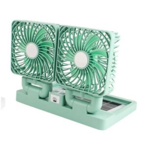 Double Headed Solar Mini Fan With USB Charging Port