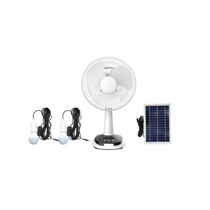 Lontor 12 inches Rechargeable Table Fan with solar panel & Bulbs - Image 2