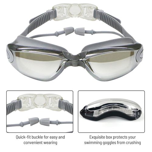 Swimming Goggles With Attached Earplugs Anti-Fog For Adult - Image 5