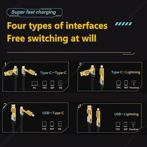 4IN1 Mech Fast Charging Data Cable Type-C/Lightning/USB 1m - Image 4
