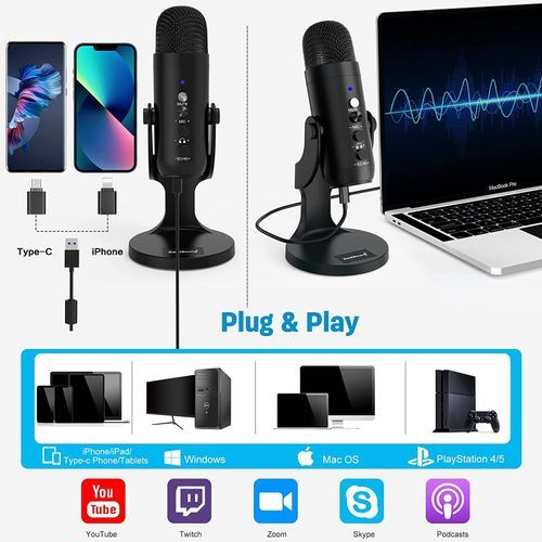Condenser Microphone USB for Gaming, For PC Computer Streaming, Video Podcasting and Studio Recording - Image 4