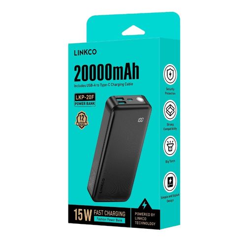 LINKCO 20000mAh 15W Fast Charging Type C In & Out Power Bank With Torch - Image 2