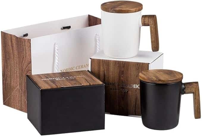 Wooden Handle Ceramic Coffee CupWooden Lid and Handle Mug - Image 2