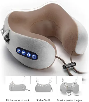 ELTERAZONE Electric Travel Neck Massage Pillow, U Shaped Memory Foam Kneading Vibration Neck Head Support Pillow, Relief Cervical Pain, For Airplane, Train, Car - Image 2
