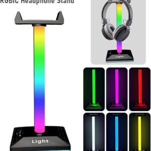 Eacam RGB Headphone Stand Earphone Stand Light with 7 Light Modes Detachable Headphone Holder for Desk Gaming Headset Holder with Dual USB Ports