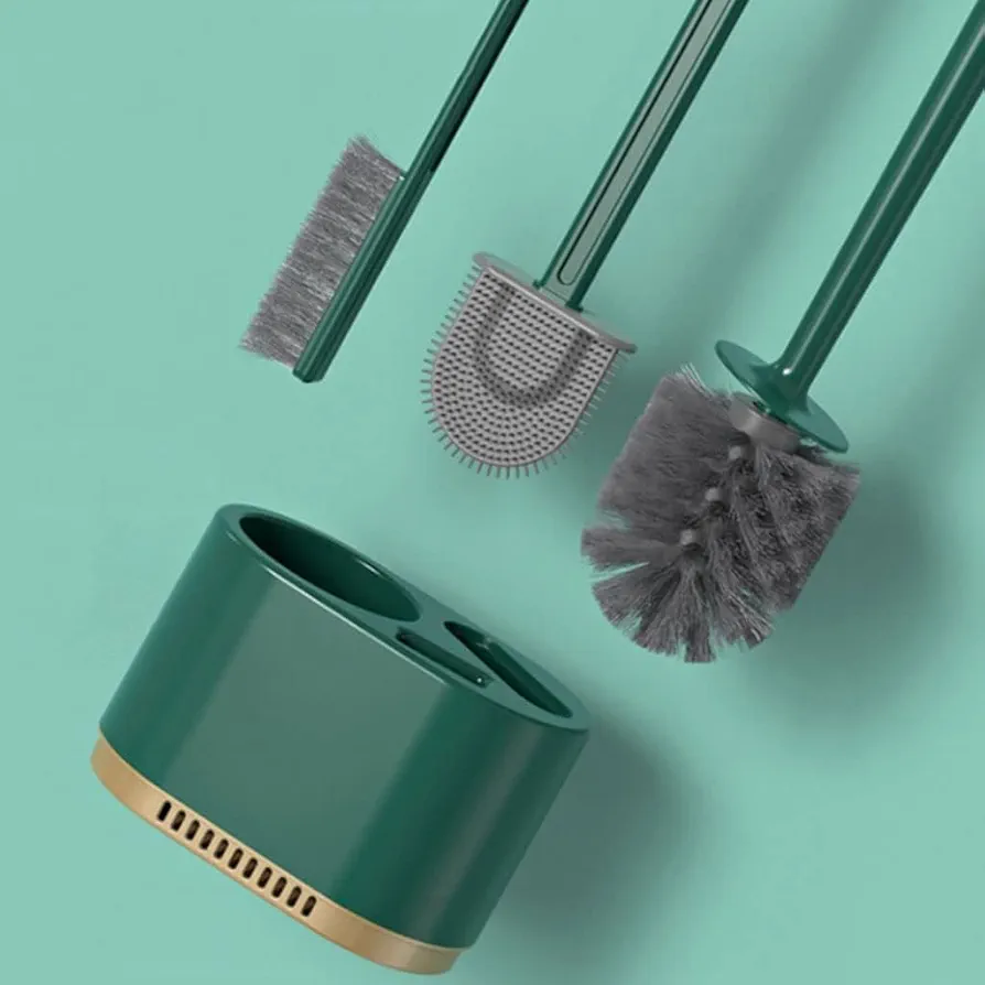 Toilet Brush Bathroom Multifunctional Toilet Brushes Practical Toilet Brush Floor Wall Mounted Toilet Bowl Cleaning Silicone Brush of 3 Pack Reusable - Image 2