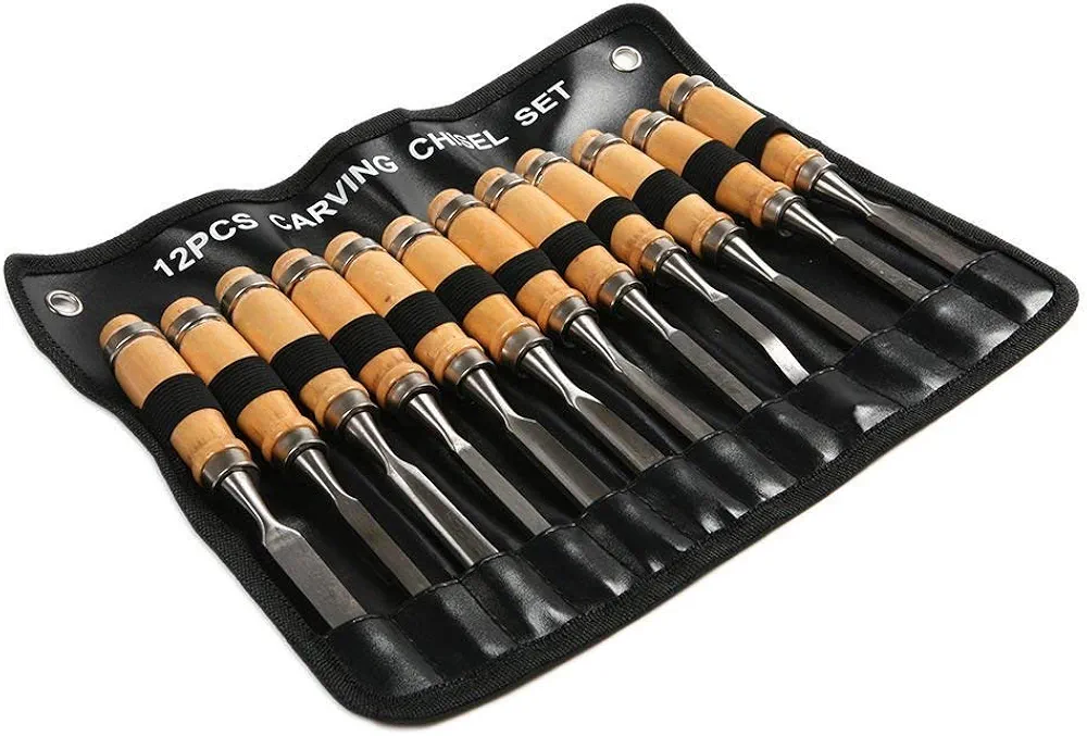 Professional 12 Piece Wood Carving Chisel Set 8" Sharp Hand Woodworking DIY Tools Knife Cutter Great for Beginners Multi-Shape - Image 2