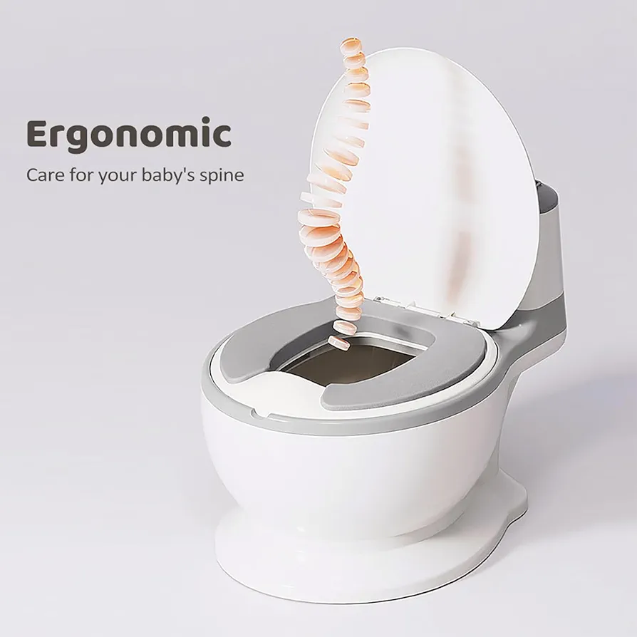 Kids Potty Trainer Seat Baby Safety Toilet Training Toddler Children Non-Slip Lifelike Soft PU Seat & Wipe Storage Removable Bucket Boys & Girls, Grey - Image 2