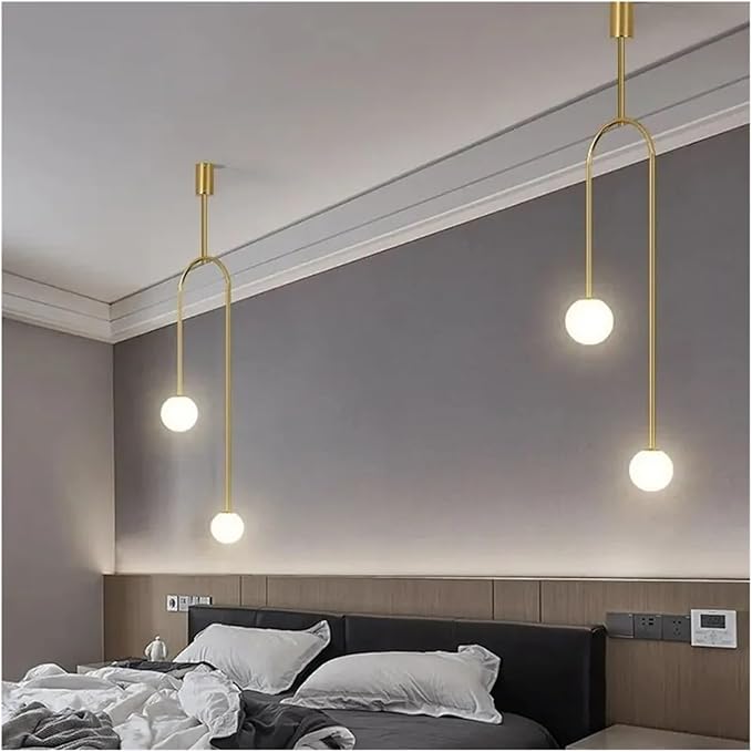 Indoor Pendant Lamp Bedroom Bedside Restaurant Led Glass Ball Lamp Modern Pendant Lights Compatible with Home Decor(Gold,Warm Light) - Image 3