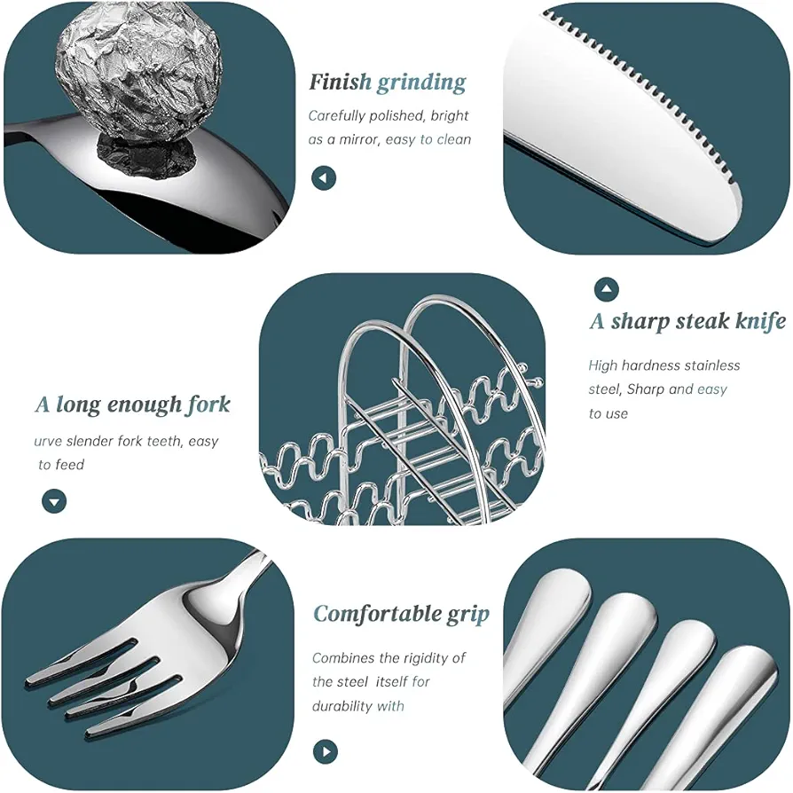 peinat 24 Piece Stainless Steel Cutlery Set Including Forks, Knives, Spoons, Coffee Spoon - Image 3