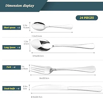 peinat 24 Piece Stainless Steel Cutlery Set Including Forks, Knives, Spoons, Coffee Spoon - Image 4