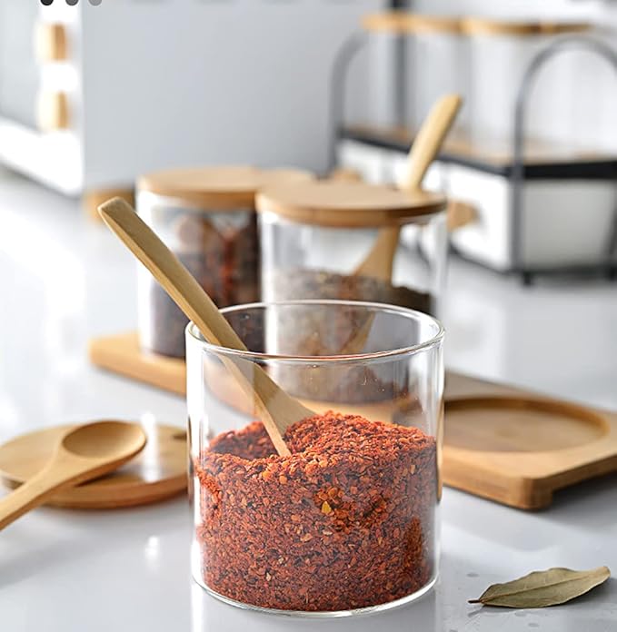 Set of 3 Condiment Jar with Lids and Spoons - - Image 4