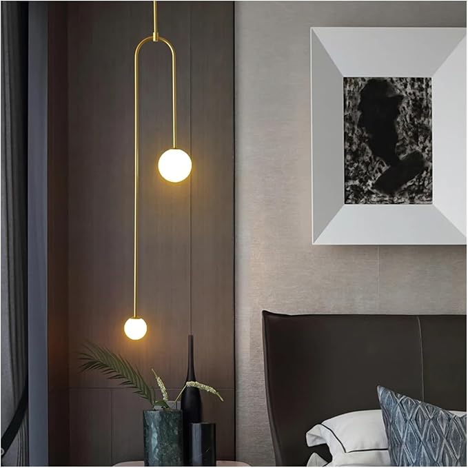 Indoor Pendant Lamp Bedroom Bedside Restaurant Led Glass Ball Lamp Modern Pendant Lights Compatible with Home Decor(Gold,Warm Light) - Image 5