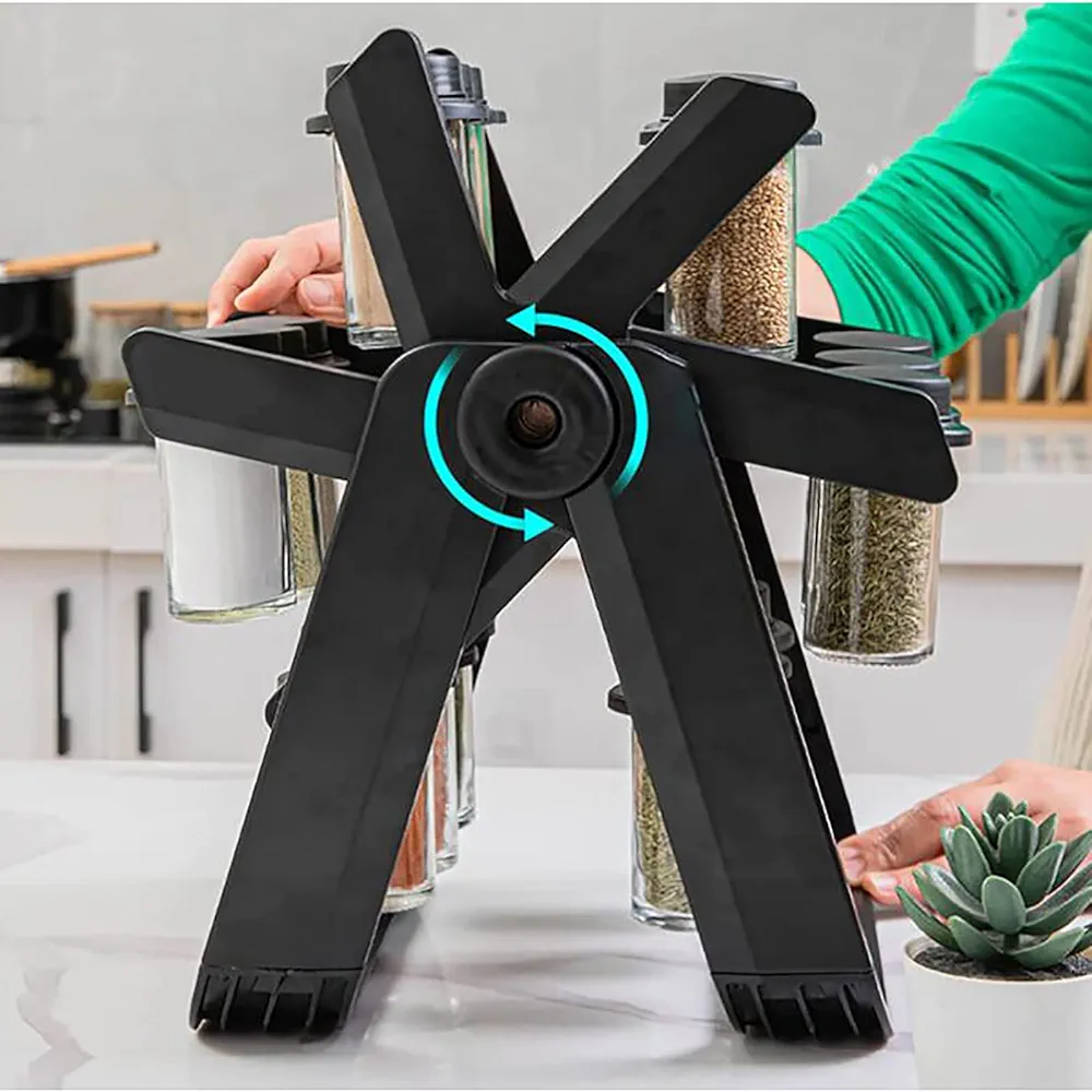 360°Rotating Ferris Wheel Seasoning Organizer with 18 Empty Spice Jars - Image 4