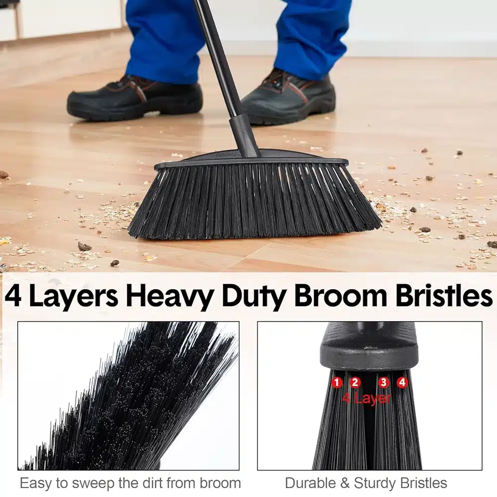 Broom and Dustpan Set Windproof Dustpan with Broom Set Heavy Duty Commercial Angle Combo Lobby Dust Pan Sweep Set for Outdoor Indoor Home Office Garage Courtyard - Image 2