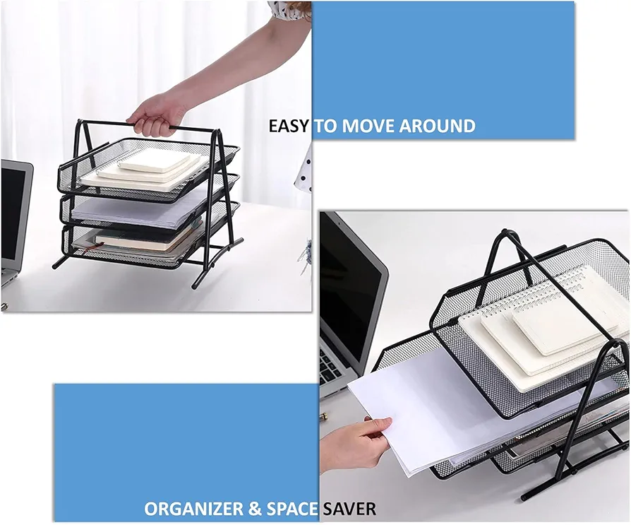 SLEEC Mesh Desk Organiser 3 Tier Paper Tray Letter Storage Office Organiser Paper Tray Document File Organisers Desk Organiser Tray Desk Trays Office A4 Filling tray paper Holder For Desk in trayDesigned to perfectionCompact construction - Image 4