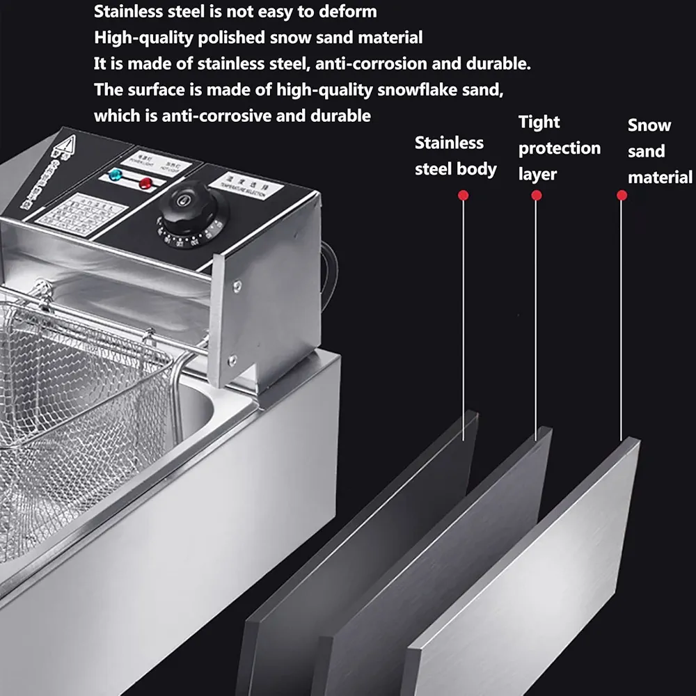 Electric Countertop Deep Fryer Single Tank Stainless SteelStainlessStainless Steel Deep Fryer with Adjustable Temperature Control Removable Basket and Lid Oil Tank Non-Stick Easy Clean 2500W Steel Deep Fryer with Adjustable Temperature Control Removable Basket and Lid Oil Tank Non-Stick Easy Clean 2500W - Image 3