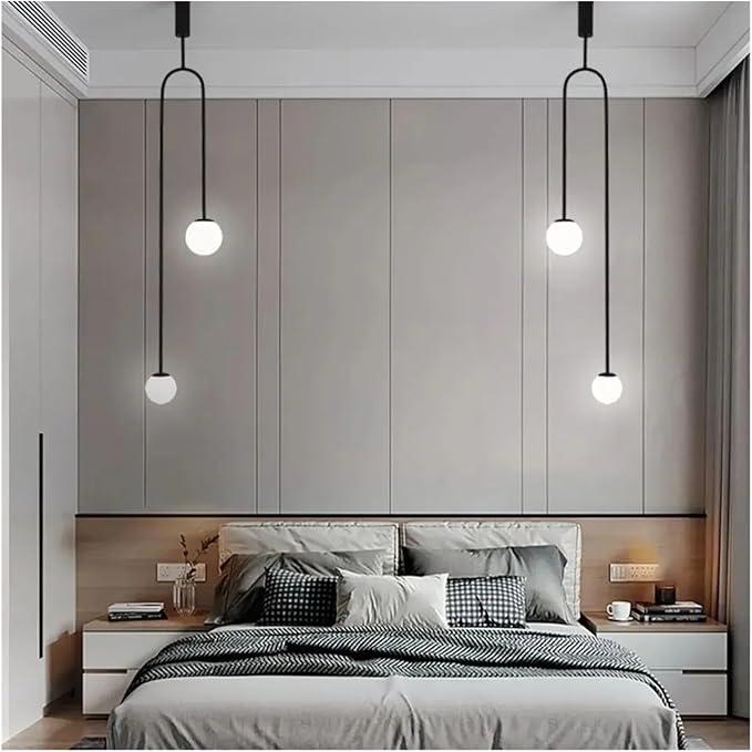 Indoor Pendant Lamp Bedroom Bedside Restaurant Led Glass Ball Lamp Modern Pendant Lights Compatible with Home Decor(Gold,Warm Light) - Image 2