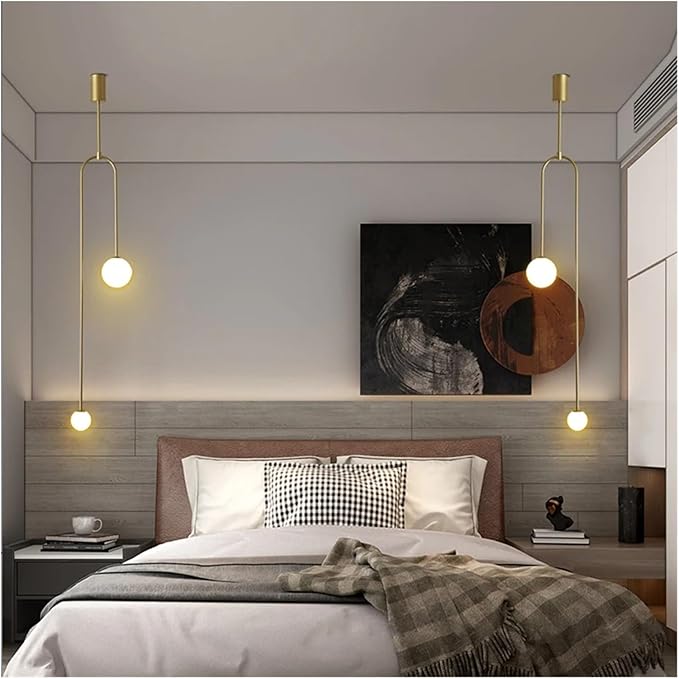 Indoor Pendant Lamp Bedroom Bedside Restaurant Led Glass Ball Lamp Modern Pendant Lights Compatible with Home Decor(Gold,Warm Light) - Image 4