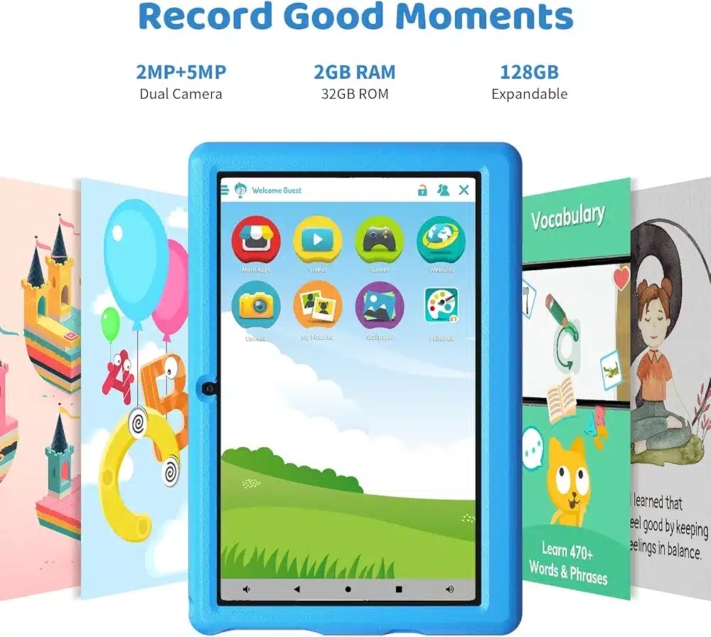 Tablet for Kids, HiGrace Tablet 10 inch with Parental Control, Android 11 Quad-core Kids Tablet 2GB RAM+32GB ROM 6000mAh Dual Camera Wifi Bluetooth Kid-Friendly Case Blue - Image 2