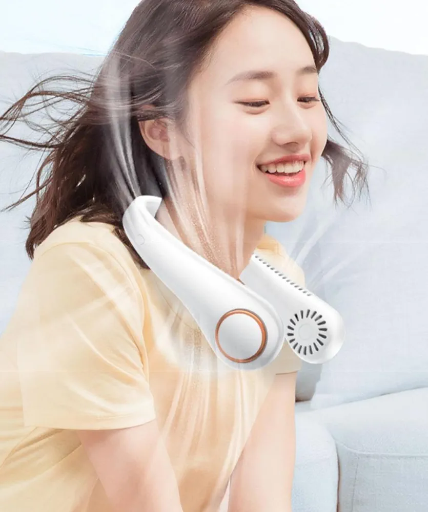 Hanging Neck Fan Usb Rechargeable Small Portable Lazy Person Portable No Leaf Silent Cooling Air Conditioning Super Long Range - Image 2