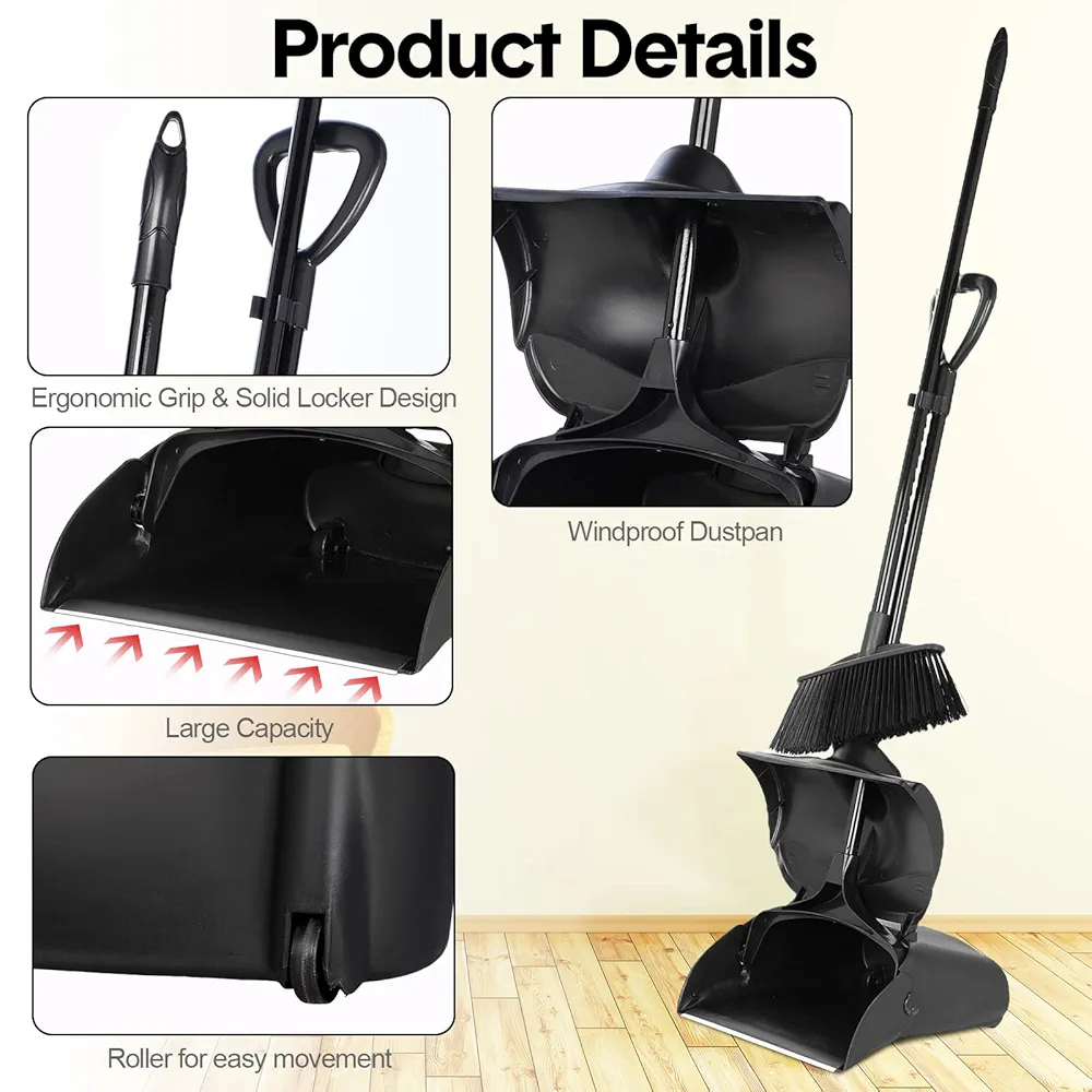 Broom and Dustpan Set Windproof Dustpan with Broom Set Heavy Duty Commercial Angle Combo Lobby Dust Pan Sweep Set for Outdoor Indoor Home Office Garage Courtyard - Image 3