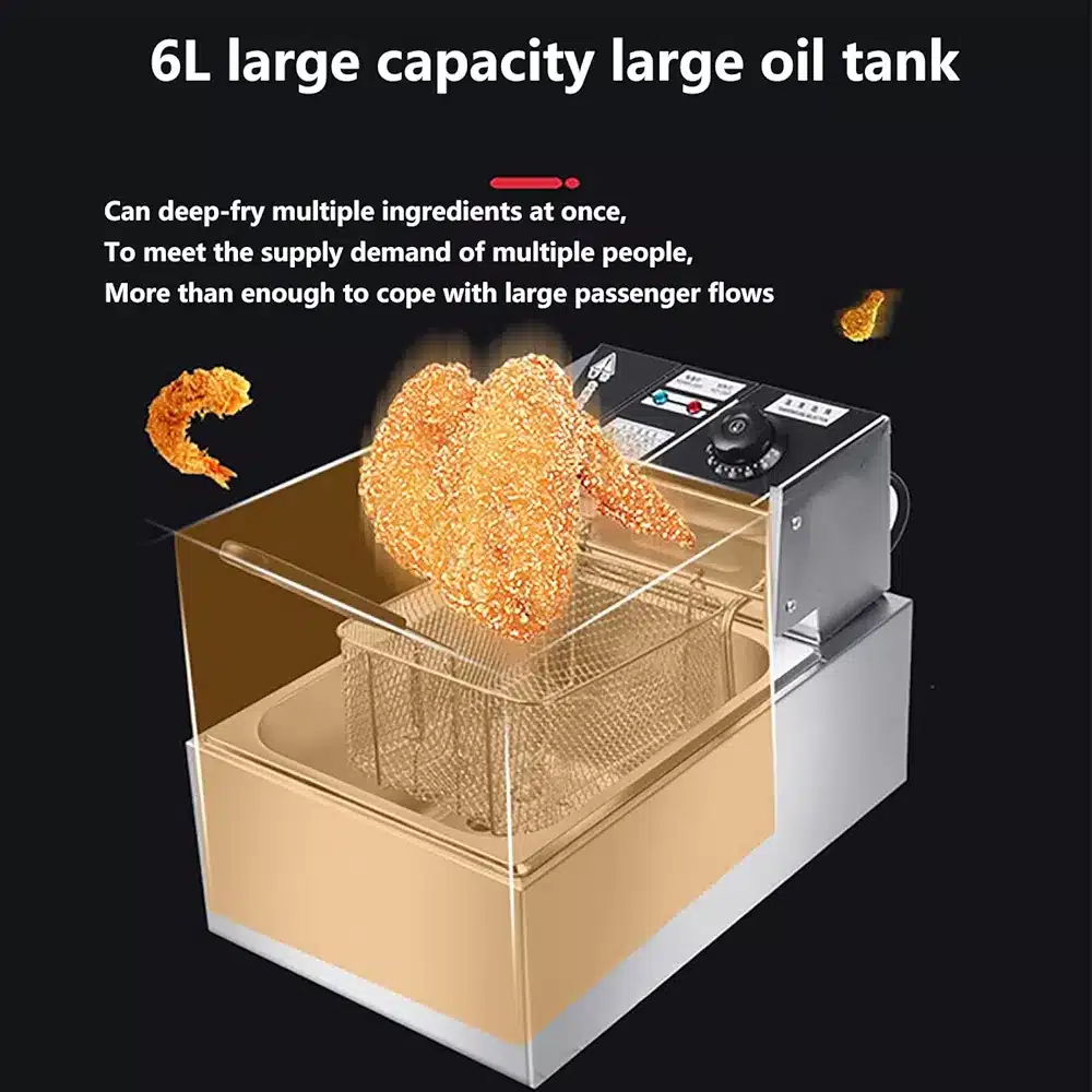Electric Countertop Deep Fryer Single Tank Stainless SteelStainlessStainless Steel Deep Fryer with Adjustable Temperature Control Removable Basket and Lid Oil Tank Non-Stick Easy Clean 2500W Steel Deep Fryer with Adjustable Temperature Control Removable Basket and Lid Oil Tank Non-Stick Easy Clean 2500W - Image 4