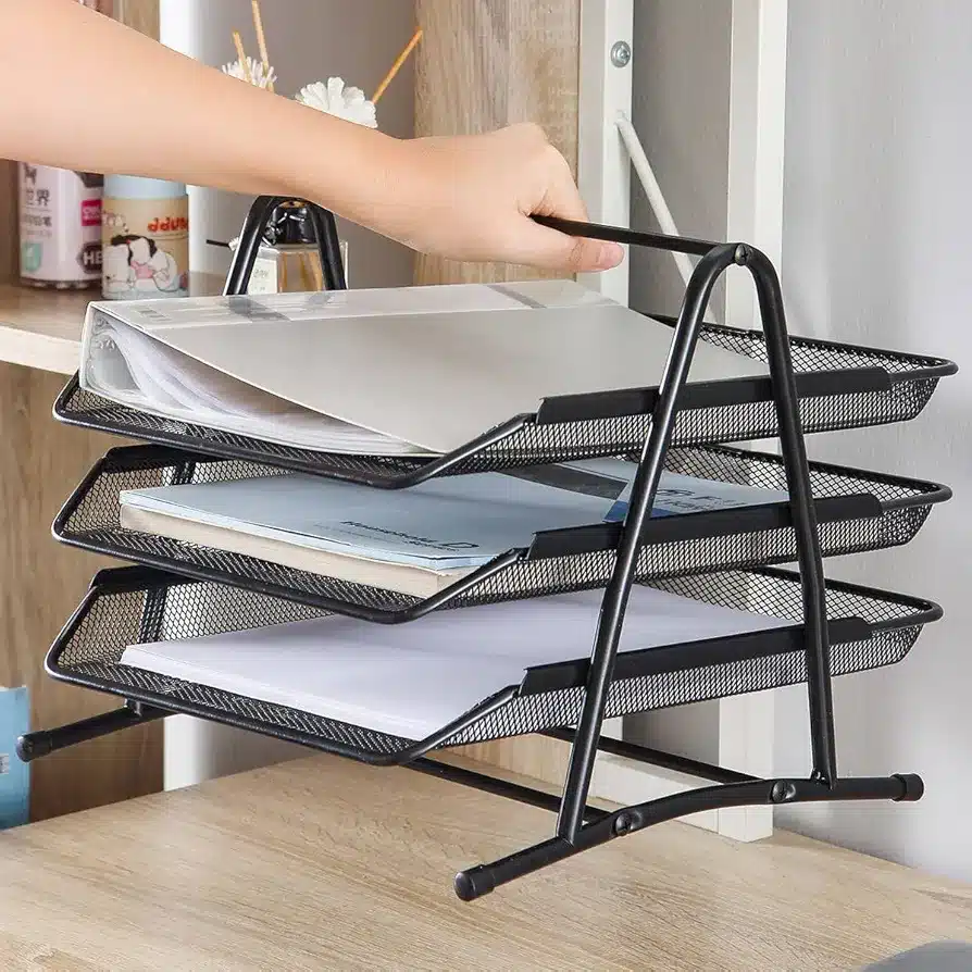 SLEEC Mesh Desk Organiser 3 Tier Paper Tray Letter Storage Office Organiser Paper Tray Document File Organisers Desk Organiser Tray Desk Trays Office A4 Filling tray paper Holder For Desk in trayDesigned to perfectionCompact construction - Image 2
