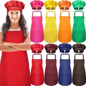 Adjustable Chef Hat and Apron with Pockets Set for Adult Women Men Cook