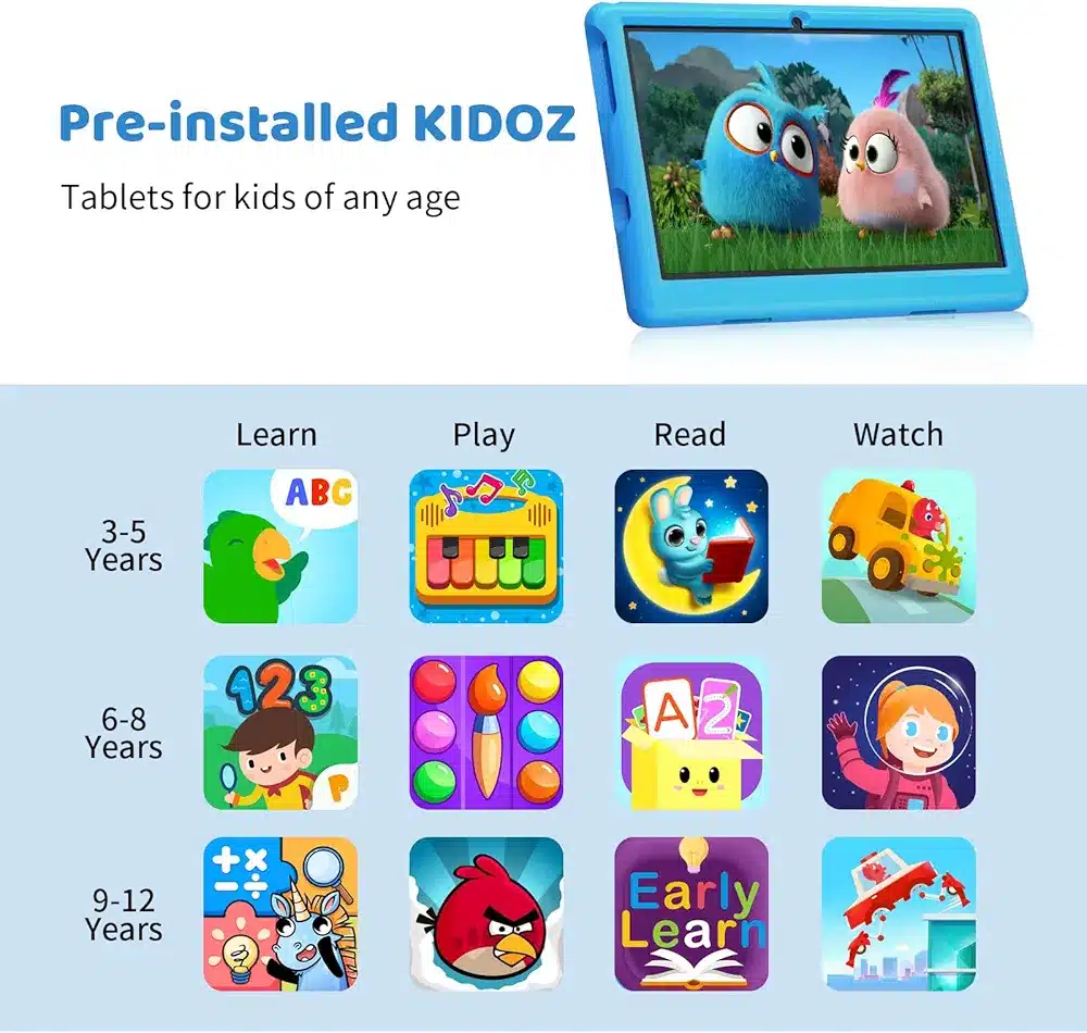 Tablet for Kids, HiGrace Tablet 10 inch with Parental Control, Android 11 Quad-core Kids Tablet 2GB RAM+32GB ROM 6000mAh Dual Camera Wifi Bluetooth Kid-Friendly Case Blue - Image 5