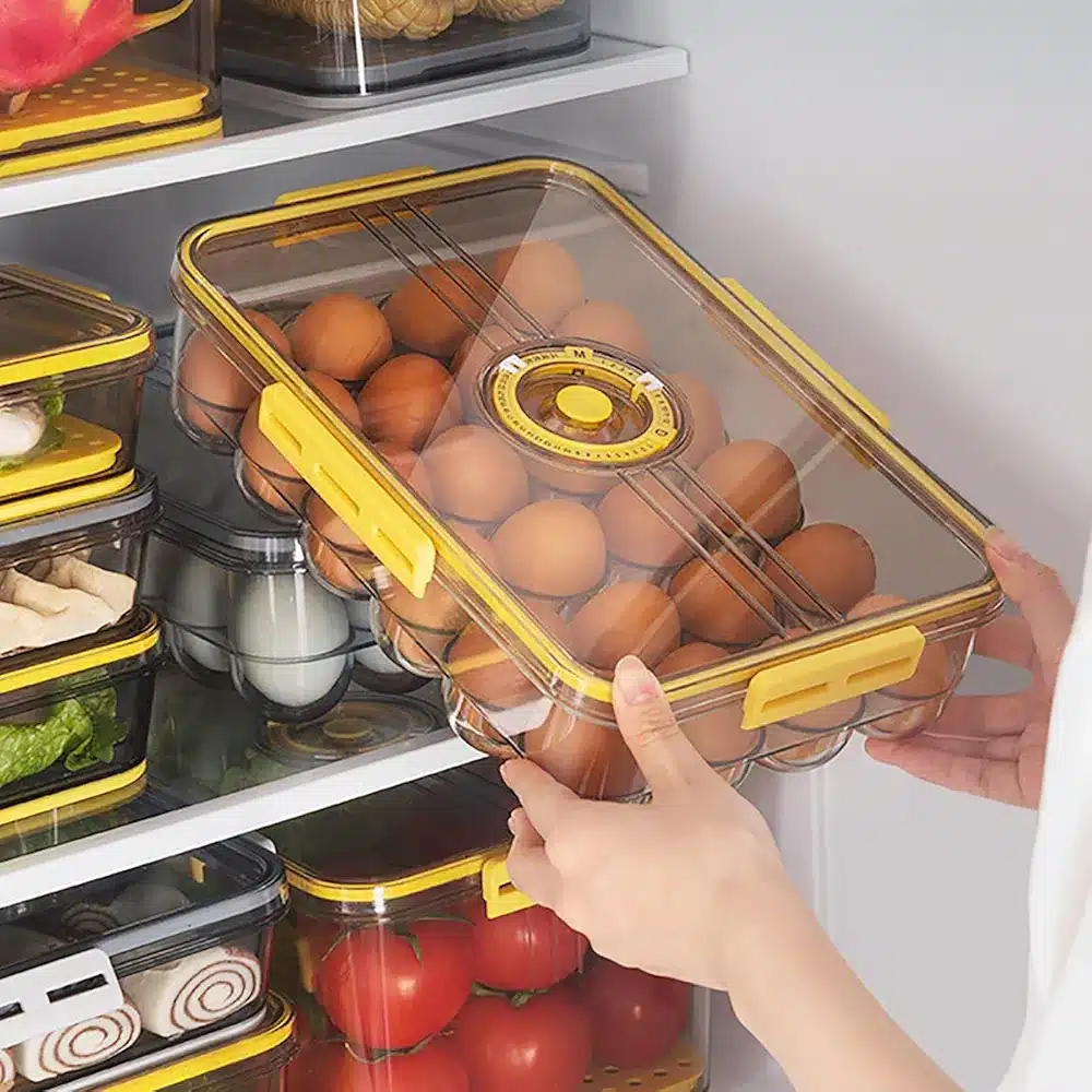 Egg Holder Clear Egg Tray Storage Box With Lid And Special Buckle Stackable PET Plastic Refrigerator Organizer Bins Eggs Containers 24 Egg Tray Meal Prepping Containers - Image 2