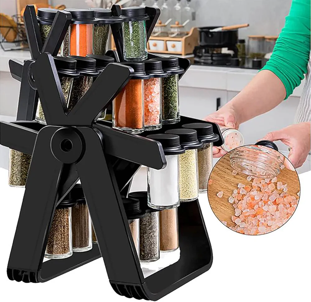 360°Rotating Ferris Wheel Seasoning Organizer with 18 Empty Spice Jars - Image 3