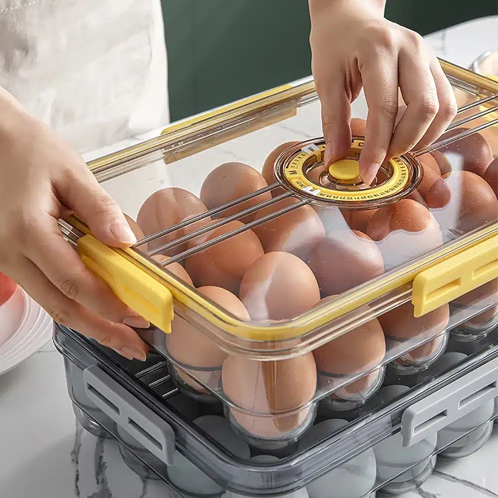 Egg Holder Clear Egg Tray Storage Box With Lid And Special Buckle Stackable PET Plastic Refrigerator Organizer Bins Eggs Containers 24 Egg Tray Meal Prepping Containers - Image 3