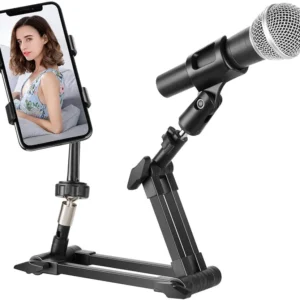 Microphone Holder and Phone Clamp Table Top Detachable and Foldable Universal Multi Rotation Music Video Recording Stand Stabilizer