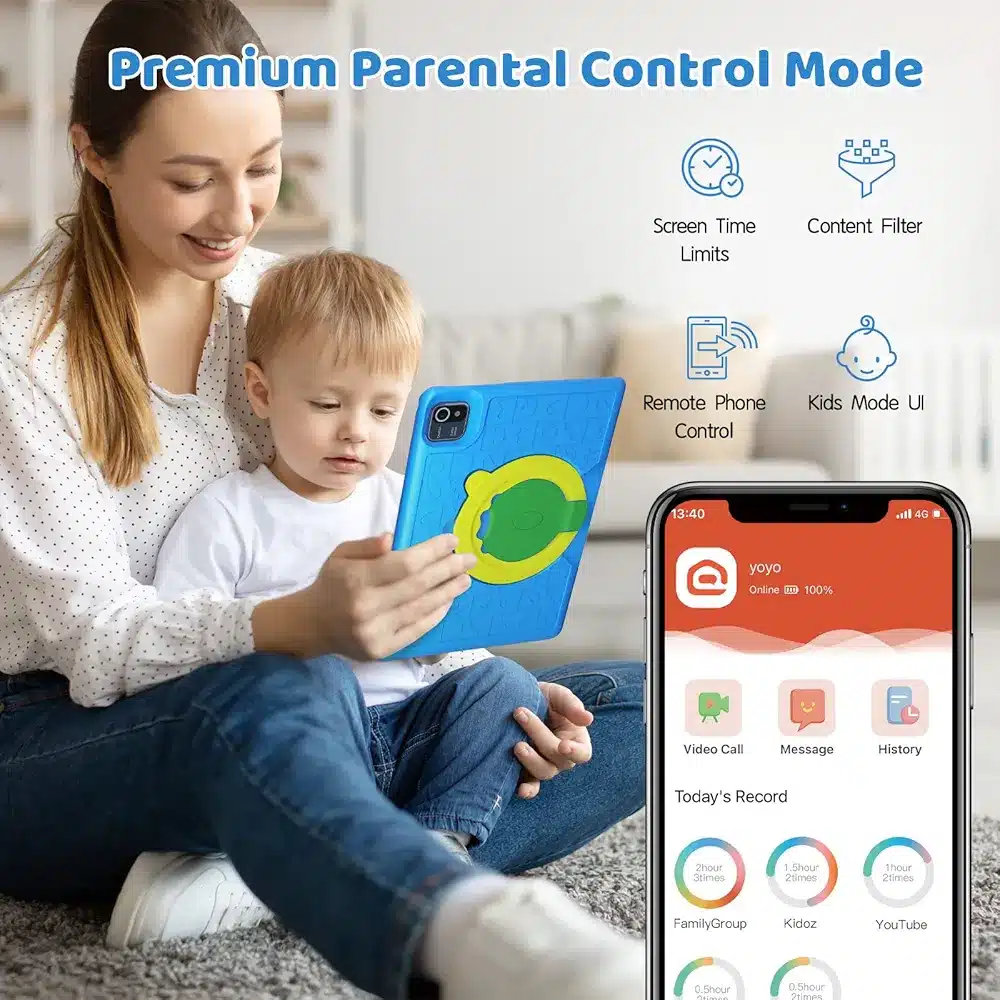 Tablet for Kids, HiGrace Tablet 10 inch with Parental Control, Android 11 Quad-core Kids Tablet 2GB RAM+32GB ROM 6000mAh Dual Camera Wifi Bluetooth Kid-Friendly Case Blue - Image 4