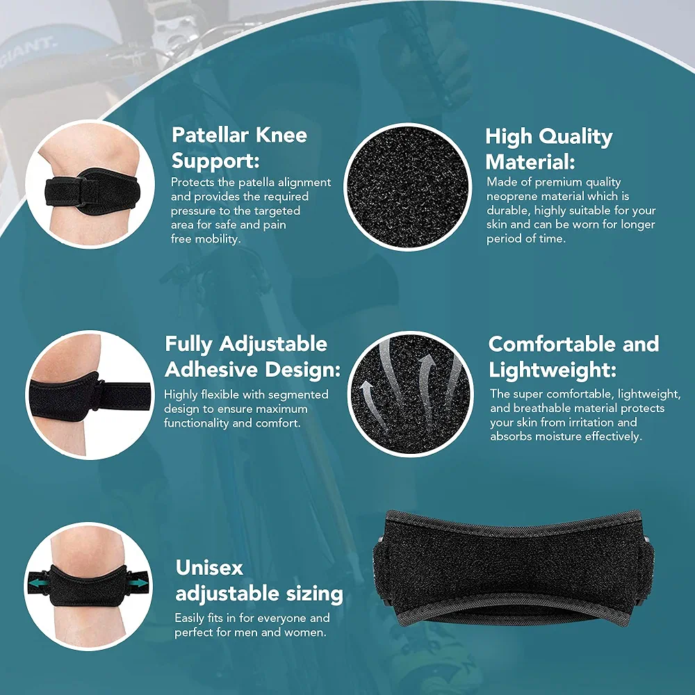 Unisex Compression Pain Relief Patella Tendon Support Knee Strap-1 Pack Adjustable Knee Support Brace with Straps for Injury Recovery, Running, Jumpers Knee, Hiking, and Tennis - Image 3
