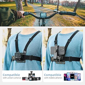 Mobile Phone Chest Mount Harness Strap Cell Phone Holder Mount for Video Recording Bike/Kayak/Fishing/Skateboard POV/VLOG for iPhone/Samsung for GoPro Hero 11 10 9 8/Insta360/DJI Action Camera Vamson StoreVamson Phone Chest Mount - Image 5