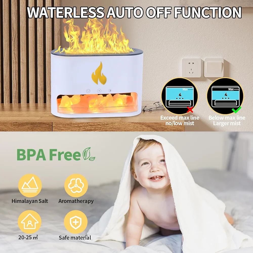 Flame Air Humidifier Crystal Salt Aromatherapy Diffuser - Image 2