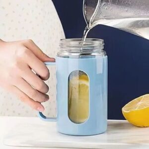 vulrian Elegant Double-Layer Glass Mug with Lid and Handle Heat Resistant Tea, Coffee, Milk Cup for Gift Hot Design Plastic and Glass Hybrid Cup Multicolor