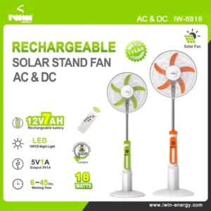 Iwin ENERGY 18 Inches Rechargeable Solar AC&DC Standing Fan