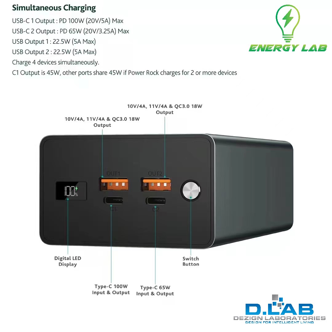 D.LAB 100W 40000mAH Laptop Powerbank SPB40-100W - Image 3