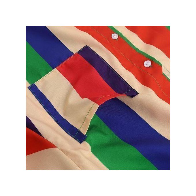Summer Mens Loose Vintage Short Sleeve Hawaii Beach Shirts - Rainbow - Image 2