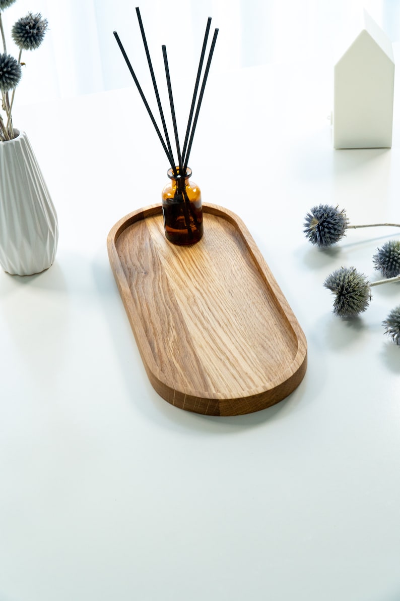 Oval Oak TrayNatural Wood Tray – Jewelry Coffee Organizer - Image 3