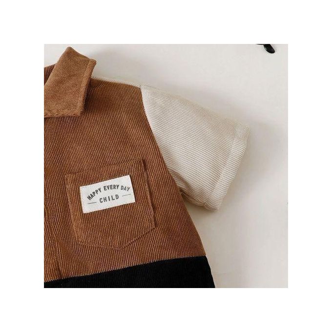 Catpapa 1-6Years Kids Boy Boyurn-Down Collor Top + Shorts-black shorts set - Image 4