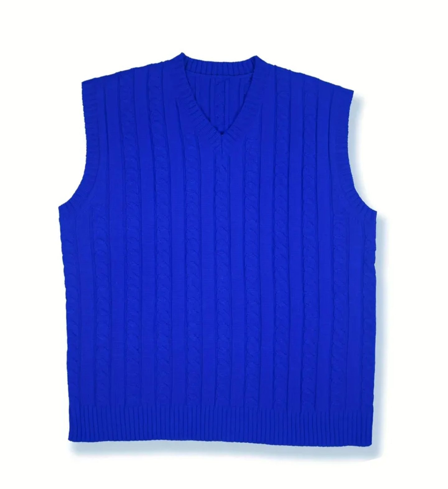 vibrant blue Men's V-Neck Cable-Knit Sweater Vest. - Image 4