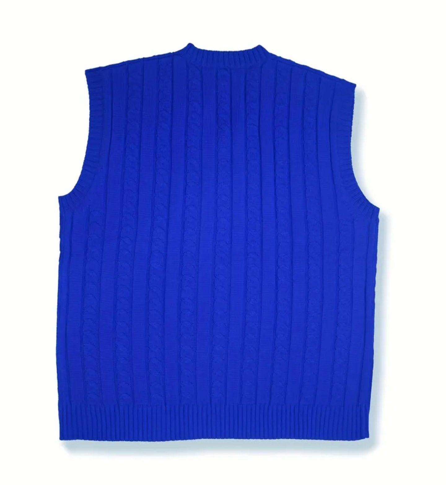vibrant blue Men's V-Neck Cable-Knit Sweater Vest. - Image 2