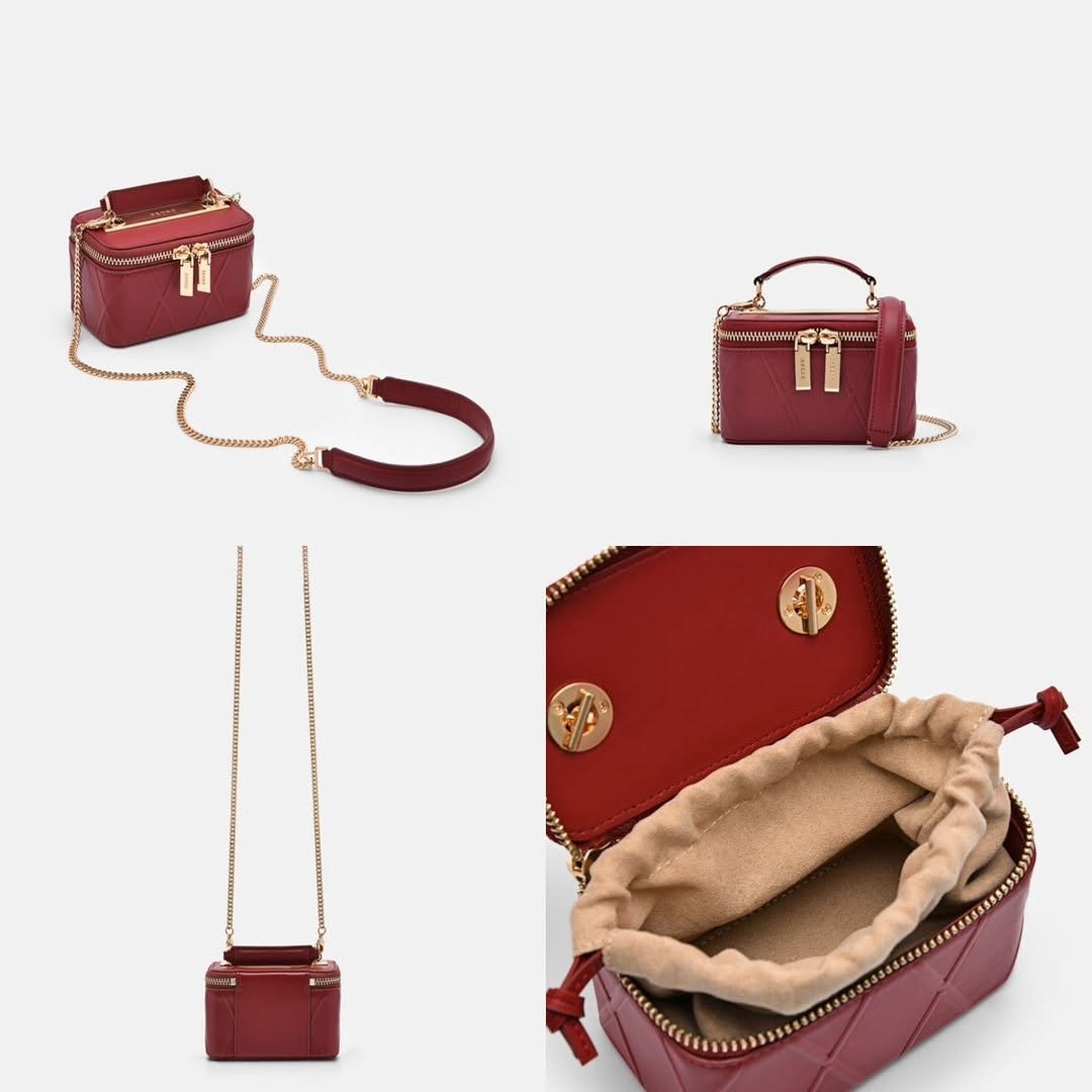 Mini Leather Crossbody Bag with Chain Strap - Image 2