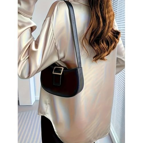 Women Solid Satin Lapel Long Sleeve - Image 3